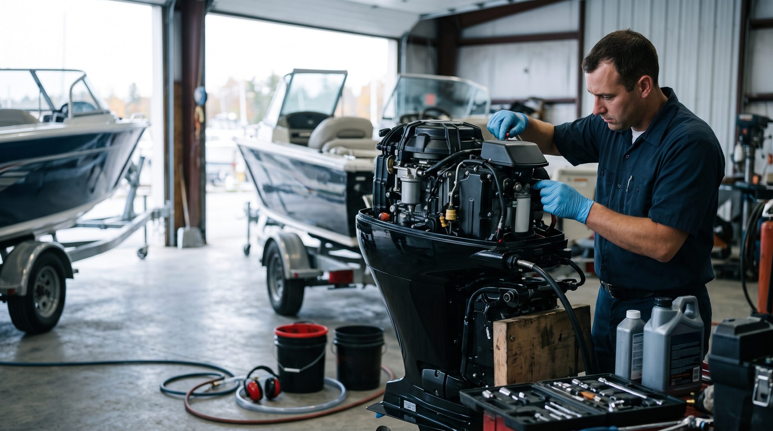 # How to Winterize a Outboard Boat Engine: Easy Guide ## Introduction Knowing how to winterize a outboard boat engine is essential for protecting your boat motor during periods of cold weather and long-term storage. An outboard engine contains several important components that require proper maintenance before the boat is taken out of regular use. Fuel systems, internal engine parts, cooling passages, electrical connections, and gearcase components can all be affected by moisture, corrosion, old fuel, and freezing temperatures. Preparing the engine before storage helps reduce the risk of expensive repairs and makes it easier to return the boat to service when the next boating season begins. Winterization is not limited to boats used in regions with heavy snowfall. Even in areas where temperatures remain relatively mild, an outboard motor can experience problems when it sits unused for weeks or months. Humidity, saltwater residue, condensation, and fuel deterioration can gradually affect engine performance. Proper seasonal maintenance helps prevent these issues while preserving the reliability of the motor. The exact winterization procedure depends on the engine manufacturer, model, fuel system, lubrication design, and storage conditions. Two-stroke and four-stroke outboard engines may require different maintenance procedures, and modern fuel-injected motors can have specific requirements that should not be ignored. The safest approach is to follow the owner's manual and use products approved for the particular engine. With the correct preparation, boat owners can protect their investment and reduce the likelihood of unexpected maintenance problems. ## Why Is It Important to Winterize an Outboard Boat Engine? Winterizing an outboard boat engine helps protect its internal and external components from damage during extended storage. Engines are designed to operate under specific conditions, and leaving them unused without proper preparation can create several maintenance challenges. Moisture may accumulate, fuel can deteriorate, and exposed metal surfaces can develop corrosion. In cold climates, water trapped in certain engine passages can freeze and expand, potentially damaging components. One of the most important reasons to winterize an outboard motor is to prevent freeze-related damage. Water can remain inside parts of the cooling system even after the engine has been switched off. If temperatures fall below freezing, trapped water may expand and damage engine components or housings. Following the manufacturer's draining and storage instructions helps reduce this risk. The engine must be positioned correctly so that water can drain as designed. Fuel protection is another major part of winter maintenance. Gasoline can lose quality during storage, particularly when it is exposed to air, heat, moisture, or unsuitable storage conditions. Deteriorated fuel may contribute to starting difficulties, rough running, clogged fuel-system components, and reduced engine performance. Fuel stabilizers approved for marine use can help maintain fuel quality when used according to their instructions. Corrosion prevention is equally important, especially for engines regularly operated in saltwater. Salt deposits can remain on external surfaces and inside areas exposed to seawater. Over time, these deposits can contribute to corrosion and damage protective finishes. Proper freshwater flushing, cleaning, inspection, and manufacturer-approved corrosion protection help maintain the condition of the motor. Winterization also creates an opportunity to identify maintenance problems before they become more serious. Inspecting the propeller, fuel lines, electrical connections, gearcase lubricant, and visible engine components can reveal damage that needs attention. Addressing these issues before storage helps reduce the chance of encountering unexpected problems when the boat is needed again. ## Tools and Supplies Needed to Winterize an Outboard Engine Preparing the necessary supplies before beginning winterization makes the process more organized and helps prevent important maintenance steps from being overlooked. The exact equipment depends on the engine type and the manufacturer's recommendations. Boat owners should consult the service manual to identify the correct lubricants, filters, flushing equipment, and protective products for their particular motor. Basic supplies may include the specified engine oil, a replacement oil filter where applicable, approved gearcase lubricant, a suitable lubricant pump, fuel stabilizer, cleaning materials, and appropriate hand tools. Some engines may also require manufacturer-approved corrosion protection products or an internal preservation treatment. Products should always match the engine's specifications because incorrect lubricants or chemicals may damage seals, coatings, or internal components. Freshwater flushing equipment is useful for removing salt and other deposits from the cooling system. Depending on the engine design, the manufacturer may specify an appropriate flushing attachment or built-in flushing connection. The correct method should be used instead of assuming that every outboard motor can be flushed in the same way. Protective gloves, safety glasses, absorbent materials, and suitable containers can help make maintenance safer and cleaner. Used engine oil and gearcase lubricant should be collected carefully and disposed of through an appropriate recycling or waste-management facility. Fuel and fuel-system work should be performed in a well-ventilated area away from flames, sparks, cigarettes, and other ignition sources. ## How to Winterize a Outboard Boat Engine Step by Step ### 1. Check the Owner's Manual The first step in learning how to winterize a outboard boat engine is to review the owner's manual for the exact motor. Manufacturers may recommend different procedures depending on engine design, fuel delivery system, lubrication method, and intended storage conditions. Following the correct instructions helps prevent mistakes that could damage the engine or affect its warranty. The manual should identify the recommended oil specifications, gearcase lubricant, fuel treatment requirements, flushing procedure, and storage position. It may also explain whether the engine requires internal preservation treatment and how the battery should be disconnected or maintained. These instructions are particularly important for modern outboard motors with electronic fuel injection, advanced engine management systems, or specialized cooling arrangements. Before beginning maintenance, inspect the engine for existing leaks, damaged hoses, loose connections, or unusual corrosion. Recording any problems makes it easier to arrange repairs before the next boating season. Winterization should not replace necessary mechanical repairs, and a damaged engine should be assessed by a qualified marine technician when appropriate. ### 2. Prepare the Fuel System Fuel-system preparation is an essential part of outboard engine winterization. Gasoline left in storage can deteriorate over time, and unsuitable storage conditions may increase the likelihood of moisture-related problems. Fuel quality can affect starting performance, combustion, and the operation of sensitive fuel-system components. The correct storage procedure depends on the engine manufacturer's guidance and the type of fuel system installed. Some manufacturers recommend adding a compatible marine fuel stabilizer to fuel that will remain in the tank during storage. The product must be suitable for the fuel type and used according to its label, including the specified dosage and mixing requirements. After adding a stabilizer, some engines require operation for a specified period so that treated fuel reaches the appropriate parts of the fuel system. Other engines may have different preservation procedures. Follow the manufacturer's instructions rather than assuming that every fuel-injected or carbureted engine should be treated identically. Fuel storage also requires attention to the boat's fuel tank and ventilation arrangements. A portable tank and a permanently installed tank may have different storage requirements. Do not fill or drain a tank based on a general rule without considering the manufacturer's instructions, local safety requirements, fuel-system design, and the expected storage environment. Inspect fuel hoses, connectors, primer bulbs where fitted, and visible fittings for cracking, deterioration, or leaks. Damaged components should be replaced before the boat returns to service. If fuel has become contaminated or has an unusual appearance or odor, seek appropriate professional guidance rather than attempting to solve the problem simply by adding more stabilizer. ### 3. Flush the Outboard Engine With Freshwater Flushing helps remove salt, sediment, and other deposits from the engine's cooling passages. It is particularly important for outboard motors that operate in saltwater or brackish environments, where mineral and salt deposits can accumulate and contribute to corrosion. Use the flushing procedure approved for the specific engine. Some motors have dedicated flushing ports, while others require an appropriate flushing attachment. The owner's manual explains whether the engine should be running during flushing and identifies any restrictions on the procedure. Never run an outboard motor without the required water supply when the manufacturer's procedure requires water circulation. Operating the engine without adequate cooling water can damage the water pump and other components. Equally, do not assume that a flushing port should be used in the same way as a traditional water-intake flushing attachment. After flushing, allow the engine to drain according to the manufacturer's instructions. If the motor has been operated in saltwater, carefully cleaning accessible external surfaces can help remove remaining deposits. Avoid directing high-pressure water at electrical connections, seals, air intakes, or other sensitive areas. Proper flushing supports cooling-system performance and reduces the accumulation of corrosive material during storage. However, flushing alone does not replace the need for inspections, lubrication, fuel-system preparation, and other winterization tasks. ### 4. Change the Engine Oil and Filter Engine oil protects moving parts by reducing friction, supporting lubrication, and helping carry contaminants away from critical surfaces. In applicable four-stroke outboard engines, changing the oil before extended storage may be recommended because used oil can contain contaminants and combustion-related by-products. Follow the manufacturer's oil-change schedule and use an oil that meets the specified viscosity and performance requirements. The engine manual should also identify the correct oil capacity, checking procedure, and replacement filter requirements. Using the wrong oil can affect lubrication and may reduce the engine's long-term reliability. The oil-change process should be carried out using the recommended method, with the engine positioned as specified. Collect the used oil in an appropriate container and avoid allowing it to enter the ground, waterways, or drainage systems. Replace the filter where required and inspect the surrounding area for leaks after the service. Two-stroke outboard engines generally use a different lubrication arrangement from conventional four-stroke engines. Some rely on oil mixed with fuel, while others use a dedicated oil-injection system. Therefore, a standard four-stroke crankcase oil-change procedure does not apply to every outboard motor. If the oil appears milky, contains unexpected water, or shows other signs of contamination, the engine may need further inspection. Changing the oil without investigating the cause of contamination may not resolve the underlying issue. ### 5. Protect Internal Engine Components Internal corrosion protection may be recommended for certain outboard engines during long-term storage. The appropriate treatment depends on the engine design and manufacturer instructions. Some motors require a specific fogging procedure, while others use an alternative preservation method or do not require the same treatment. The purpose of internal preservation is to protect appropriate metal surfaces from corrosion while the engine remains unused. Moisture can enter engine systems through normal operating conditions and environmental exposure. A suitable manufacturer-approved treatment may help reduce corrosion risks when applied correctly. Do not spray preservation products into an engine without confirming that the product and procedure are approved for the particular model. Modern fuel-injected engines, engines equipped with catalytic components, and other specialized designs may have restrictions on certain treatments. Incorrect application can interfere with sensors, combustion systems, or other components. The owner's manual should specify where the product may be applied, how the engine should be operated during treatment, and whether any additional preparation is required. If the instructions are unclear, a marine technician can identify the appropriate procedure. Internal preservation is only one part of winterization. It does not replace fuel stabilization, freshwater flushing, proper drainage, lubrication, or the inspection of external components. ### 6. Inspect the Gearcase and Change the Lubricant When Required The gearcase contains important mechanical components that transfer power from the engine to the propeller. Its lubricant helps protect gears, bearings, and other moving parts from friction and wear. Before storage, inspect the gearcase and follow the manufacturer's recommended lubricant service interval. The correct gearcase lubricant depends on the engine model and operating requirements. Use only a product that meets the manufacturer's specifications. The procedure for checking or replacing lubricant should also follow the recommended service instructions, including the correct engine position and filling method. Inspect the drained lubricant, when changing it, for unusual discoloration, excessive metallic particles, or signs of water contamination. Some variation in appearance may depend on the lubricant and operating conditions, so suspicious findings should be assessed using the manufacturer's guidance. Water contamination can indicate a damaged seal or another problem that requires repair. Inspect the propeller shaft area for fishing line, damaged seals, or other debris. Fishing line wrapped around the shaft can damage seals and allow water to enter the gearcase. Remove the propeller only if you can do so safely and follow the service instructions, paying attention to the condition of the hardware and the correct reinstallation procedure. Addressing gearcase concerns before winter storage can help prevent further damage and reduce the risk of mechanical failure during the next boating season. ### 7. Lubricate Moving Parts Appropriate lubrication helps protect designated moving parts against friction, wear, and corrosion. Outboard motors may have specific lubrication points around steering systems, linkages, pivot areas, and other mechanical components. The location and type of lubrication required depend on the engine design. Use marine-grade grease or another lubricant that meets the manufacturer's requirements. Applying the wrong product can damage certain materials or interfere with the operation of mechanical components. Avoid applying excessive grease, which may attract dirt or interfere with nearby parts. Inspect accessible steering and control components for stiffness, unusual movement, rust, or physical damage. Smooth and predictable movement is important for safe boat operation. If steering or throttle components appear damaged or do not move correctly, have them inspected before using the boat again. Not every part should be lubricated. Some components are designed to operate without additional grease, and others require specialized service procedures. Refer to the maintenance schedule to identify the correct lubrication points. Regular inspection and appropriate lubrication can help preserve mechanical function throughout the storage period and make the engine easier to prepare for spring. ### 8. Disconnect and Maintain the Battery If the outboard motor uses a starting battery or other onboard electrical battery, proper storage preparation is important. Batteries can gradually lose charge while unused, and a discharged battery may suffer damage depending on its chemistry and storage conditions. Cold temperatures can also affect battery performance. Before disconnecting a battery, follow the boat and battery manufacturer's safety instructions. Turn off electrical equipment, avoid creating sparks, and use the recommended disconnection procedure. Some modern boats contain electronic systems that require particular shutdown procedures, so the battery should not be disconnected without checking the relevant instructions. Inspect battery terminals for corrosion and check that cables and connections are secure. Clean terminals using an appropriate method and wear protective equipment when working around batteries. Never place tools across battery terminals, as this can create a dangerous short circuit. Store the battery in a suitable location that meets the manufacturer's temperature, ventilation, and charging requirements. Use a compatible charger or maintainer if recommended. Lithium, AGM, and conventional flooded lead-acid batteries may have different charging and storage requirements, so the battery type must be considered. Before the next boating season, inspect the battery, check its charge and condition, and reconnect it according to the approved procedure. Replace a damaged or unreliable battery rather than depending on it for safe engine starting. ### 9. Drain Water From the Engine Water drainage is one of the most important steps when preparing an outboard motor for freezing conditions. Water trapped in the engine's cooling passages or other designated areas may freeze and expand, potentially causing serious damage. Follow the manufacturer's instructions for positioning the motor so that water can drain correctly. Many outboard engines are designed to drain when tilted into a specified position, but the exact procedure varies. Leaving the motor tilted incorrectly may allow water to remain trapped in areas that should be drained before storage. Do not assume that a brief freshwater flush guarantees that every part of the engine is free of water. The flushing procedure and the drainage procedure serve different purposes. The owner's manual should explain how to allow the cooling system to drain after operation and whether additional steps are required. In freezing climates, confirm that the engine is stored in the recommended position throughout the cold season. If the boat has additional water-containing systems, such as onboard plumbing or washdown equipment, those systems may need separate winterization procedures. When temperatures regularly fall below freezing, professional advice may be useful if the engine has unusual cooling arrangements or if there is uncertainty about its drainage requirements. Correct preparation can prevent expensive damage and help maintain engine reliability. ### 10. Prepare the Engine for Storage Once the main winterization tasks are complete, prepare the motor for the expected storage conditions. The engine should be kept in the position recommended by its manufacturer, with attention to drainage, ventilation, weather exposure, and access for inspection. Clean external surfaces and remove dirt, salt deposits, and other contaminants. Allow appropriate areas to dry before covering the engine. Apply approved corrosion protection to designated external surfaces when recommended, taking care to avoid belts, electrical connectors, air intakes, and other areas that should remain free of protective products. Use a suitable engine cover that protects against rain, dust, and debris while allowing appropriate ventilation. A cover that traps excessive moisture can encourage corrosion, mildew, or deterioration of nearby materials. Follow the cover manufacturer's recommendations and ensure that the cover is properly secured against wind and weather. Choose a storage location that provides suitable protection from environmental exposure and unauthorized access. Indoor storage may reduce exposure to rain, sunlight, and airborne contaminants, while outdoor storage requires particular attention to weather protection and moisture control. During the storage period, inspect the motor periodically if practical. Look for signs of leakage, corrosion, cover damage, animal activity, or other changes that could affect the engine. Addressing problems early can prevent additional deterioration before the boating season returns. ## How to Winterize Different Types of Outboard Engines ### Winterizing a Two-Stroke Outboard Engine Two-stroke outboard engines use a lubrication system that differs from the conventional crankcase oil arrangement found in four-stroke motors. Depending on the model, lubrication may be supplied through premixed fuel or a dedicated oil-injection system. This difference affects the appropriate maintenance procedure before storage. Fuel preparation, freshwater flushing, external cleaning, corrosion prevention, and proper storage positioning remain important. However, owners should not apply four-stroke crankcase oil-change instructions to a two-stroke engine unless the manufacturer specifies a separate applicable procedure. Some two-stroke motors may require internal preservation treatment, while others have model-specific requirements for fuel and lubrication systems. Follow the exact instructions for the engine rather than relying on a generic winterization checklist. ### Winterizing a Four-Stroke Outboard Engine Four-stroke outboard engines have engine oil circulating through a dedicated lubrication system. Their winterization procedures commonly include checking or changing engine oil and the oil filter according to the manufacturer's schedule. Correct oil specifications and filling procedures are essential to avoid overfilling or insufficient lubrication. Fuel-system protection, cooling-system flushing, gearcase maintenance, battery care, and proper storage remain important. Some four-stroke models may also require specialized internal preservation or other maintenance tasks. The manufacturer's manual should determine which services are required before extended storage. Engine size alone does not determine every maintenance requirement because designs, service intervals, and fuel systems can differ. ### Winterizing Fuel-Injected Outboard Engines Fuel-injected outboard motors use components that control the delivery of fuel to the engine. These systems may be sensitive to contaminated fuel, deposits, and unsuitable maintenance products. Fuel stabilization and storage preparation must therefore follow the manufacturer's instructions. Do not assume that a procedure suitable for a carbureted engine will be appropriate for a fuel-injected model. Certain preservation methods may be restricted or require a specific sequence. Use only approved products and avoid disassembling fuel-system components unless you have the necessary knowledge and equipment. ### Winterizing Saltwater Outboard Engines Saltwater operation exposes outboard engines to corrosive deposits that can affect external surfaces, cooling passages, fasteners, and other components. Thorough freshwater flushing is particularly important for these motors. Inspect exposed metal surfaces and accessible fittings for corrosion. Clean the motor using approved methods and apply recommended corrosion protection where appropriate. Pay attention to the propeller area, mounting hardware, electrical connections, and other locations exposed to seawater. Even when a boat is stored in a relatively warm climate, saltwater residue and humidity can cause damage during long periods of inactivity. Proper cleaning and inspection should therefore remain part of routine seasonal maintenance. ## Common Outboard Engine Winterization Mistakes One common mistake is assuming that every outboard engine follows the same winterization procedure. Two-stroke, four-stroke, carbureted, and fuel-injected engines can have different maintenance requirements. Ignoring these differences may lead to incorrect lubrication, unsuitable preservation treatments, or improper fuel-system preparation. Another mistake is forgetting to drain water from the engine correctly. Freshwater flushing helps remove contaminants, but the engine must also be positioned and drained according to the manufacturer's instructions. Water left in areas vulnerable to freezing can cause serious damage. Neglecting the fuel system can also create problems. Old fuel may deteriorate during storage, while moisture or contamination can affect engine performance. Use approved fuel-treatment products when recommended and follow the specified storage procedure. Battery neglect is another avoidable issue. A battery left discharged for an extended period may lose capacity or become unusable. Proper disconnection, storage, and charging practices help maintain battery condition. Some boat owners overlook gearcase lubricant, propeller-shaft inspection, or external corrosion protection. These components may not be immediately visible during normal operation, but problems can become more serious if left untreated. Inspecting them before storage provides an opportunity to identify maintenance needs. Finally, unsuitable storage can undermine otherwise careful winterization. A cover that traps moisture, incorrect engine positioning, or exposure to severe weather may create additional risks. The engine should be stored according to its manufacturer's recommendations and checked periodically throughout the storage period. ## Can You Winterize an Outboard Boat Engine Yourself? Many boat owners can complete routine winterization tasks if they have the appropriate tools, maintenance knowledge, and manufacturer instructions. Basic activities may include cleaning the engine, flushing the cooling system, inspecting external components, maintaining the battery, and preparing the storage area. However, the complexity of the procedure depends on the engine model and the owner's experience. Modern fuel-injected motors, electronic systems, specialized lubrication arrangements, and certain preservation procedures may require additional technical knowledge. A mistake involving fuel, electrical components, or engine lubrication can create safety risks or lead to expensive repairs. Professional marine servicing may be appropriate when the engine shows signs of leakage, unusual noises, overheating, lubricant contamination, damaged fuel lines, or persistent starting problems. A qualified technician can inspect components that may be difficult to assess without specialized equipment. Boat owners should also consider the value of keeping maintenance records. Documenting the services performed, the products used, and any repairs identified helps maintain a consistent maintenance schedule. These records can also be useful when arranging professional servicing or preparing the engine for the next season. ## How Much Does It Cost to Winterize an Outboard Boat Engine? The cost of winterizing an outboard engine depends on its size, design, condition, service requirements, and storage environment. Owners who perform routine maintenance themselves generally pay for the necessary fluids, filters, fuel-treatment products, and other supplies. Additional expenses may arise if the engine requires replacement parts or repairs before storage. Professional winterization usually costs more because the service may include labor, inspection, fluid replacement, fuel-system preparation, corrosion protection, and other maintenance tasks. The actual service package varies between marine repair shops, so it is important to confirm what is included before approving the work. Larger or more complex engines may require additional labor and more specialized products. Engines that have been used heavily, operated in saltwater, or neglected during previous maintenance periods may also require extra attention. To estimate the cost accurately, consult the engine manufacturer's service schedule and request a quote from a qualified marine technician. Comparing service details is more useful than choosing a provider based only on the lowest advertised price. Proper winterization can help reduce the likelihood of avoidable repairs, but it cannot guarantee that an engine will never develop a mechanical problem. Regular maintenance and timely repairs remain important throughout the year. ## How to Store an Outboard Boat Engine During Winter Correct storage helps preserve the benefits of winterization. The engine should remain in the position specified by the manufacturer, particularly when drainage depends on its angle. If the motor is stored on a boat, make sure the boat is secured appropriately and that the engine is supported as recommended. Indoor storage can reduce exposure to rain, direct sunlight, and some environmental contaminants. However, indoor storage areas still require suitable ventilation and moisture control. Outdoor storage can also be suitable when the engine is prepared correctly and protected with an appropriate cover. Avoid sealing the engine in a way that traps condensation. Moisture accumulation can contribute to corrosion and deterioration of exposed components. Use a cover designed for the engine or boat, and follow the product's guidance regarding ventilation and weather protection. Protect the storage area from pests where practical. Animals may damage wiring, hoses, insulation, or other components if they enter the engine compartment or surrounding storage space. Inspect the area periodically and address any signs of animal activity. If the boat is stored in a region with freezing temperatures, pay particular attention to drainage and storage position. Never assume that a protective cover alone will prevent freeze-related damage. The engine's cooling system must be prepared according to the manufacturer's requirements. ## How to Prepare an Outboard Engine for Spring When the storage period ends, inspect the outboard engine before attempting to start it. Check for visible corrosion, leaks, damaged hoses, loose connections, and signs of animal activity. Remove the storage cover carefully and make sure that no foreign objects obstruct ventilation or moving components. Check the engine oil and gearcase lubricant where applicable. Confirm that fluid levels are correct and investigate unusual discoloration or signs of contamination. If the battery was disconnected, inspect its condition and reconnect it using the approved procedure. Inspect the propeller for damage and make sure that its hardware is correctly installed. Check steering movement and control operation, and confirm that the fuel system has no visible leaks. Replace deteriorated fuel or service the system as recommended by the manufacturer. Before starting the motor, confirm that the cooling-water supply and startup procedure meet the manufacturer's requirements. Never run an outboard engine in an unsafe or inadequately ventilated environment. If the motor requires an external water supply for operation, provide it using the approved method. Follow the manufacturer's startup and maintenance instructions, including any requirements for inspection, lubrication, or servicing after extended storage. Pay attention to warning indicators, unusual noises, abnormal vibration, or signs of overheating. Stop the engine and seek professional assistance if a serious problem appears. Preparing the engine carefully for spring helps confirm that the winterization process has been effective and that the boat is ready for safe operation. ## Frequently Asked Questions ### Do All Outboard Boat Engines Need Winterizing? All outboard engines benefit from appropriate preparation before extended periods of storage, but the specific procedures vary. Engines stored in freezing climates require particular attention to drainage, while motors used in warm or humid environments still need protection against fuel deterioration, moisture, and corrosion. The manufacturer's instructions should determine the required tasks. ### Can an Outboard Engine Freeze If It Is Stored Outside? Yes. An outboard engine can suffer freeze-related damage if water remains trapped in vulnerable areas and temperatures fall below freezing. Outdoor storage does not automatically cause damage, but correct drainage, engine positioning, and adherence to the manufacturer's winterization procedure are essential. ### Should You Change the Oil Before Winter Storage? For many four-stroke outboard engines, changing the engine oil before extended storage is recommended when specified by the maintenance schedule. Used oil can contain contaminants, and replacing it may help protect internal components. Always follow the service interval and oil specifications for the particular engine. Two-stroke motors generally have different lubrication requirements. ### Do You Need Fuel Stabilizer for an Outboard Motor? Fuel stabilizer may be recommended when gasoline will remain in the fuel system during storage. Use a product approved for the engine and fuel type, and follow the label instructions. Some manufacturers specify alternative fuel-storage procedures, so stabilizer should not be treated as a universal solution for every motor. ### Should an Outboard Engine Be Stored Vertically or Horizontally? The correct storage position depends on the engine model and the manufacturer's instructions. Many outboard motors should be stored in a specified vertical or fully lowered position so that water drains properly. Smaller portable engines may have different storage requirements. Never lay an engine on its side unless the manual identifies an approved position. ### How Long Does It Take to Winterize an Outboard Boat Engine? The time required depends on engine size, the maintenance tasks involved, the condition of the motor, and the owner's experience. Basic preparation may take a few hours, while a full service involving fluid changes, inspection, repairs, and specialized procedures can take longer. The manufacturer's service requirements should guide the process. ### Can You Winterize an Outboard Engine Without a Mechanic? Yes, many routine winterization tasks can be completed by a knowledgeable boat owner who has the right tools and follows the owner's manual. However, complex fuel-system procedures, significant mechanical problems, and specialized service requirements may need a qualified marine technician. ### Is Flushing Enough to Winterize an Outboard Engine? No. Flushing removes contaminants from the cooling system, but it does not address every winterization requirement. Fuel preparation, drainage, lubrication, battery maintenance, corrosion protection, and storage preparation may also be necessary. The exact checklist depends on the engine model and storage conditions. ### Can You Leave Fuel in an Outboard Engine During Winter? Whether fuel should remain in the engine or tank depends on the fuel system, storage conditions, and manufacturer recommendations. Some systems are designed to be stored with properly treated fuel, while others require a different procedure. Follow the specified instructions and avoid leaving fuel untreated when the manufacturer requires stabilization or another preservation method. ### What Happens If You Do Not Winterize an Outboard Motor? An engine that is not properly prepared for extended storage may develop fuel-system problems, corrosion, battery deterioration, or freeze-related damage. The severity depends on environmental conditions and the engine's design. Proper winterization reduces these risks and helps maintain reliability. ## Conclusion Learning how to winterize a outboard boat engine is an important part of responsible boat ownership. Proper preparation protects the fuel system, reduces corrosion, supports effective lubrication, and helps prevent damage caused by freezing water. Cleaning, flushing, inspection, battery maintenance, and suitable storage practices all contribute to preserving the engine during extended periods of inactivity. The most reliable winterization procedure is the one designed for your specific outboard motor. Two-stroke and four-stroke engines, as well as carbureted and fuel-injected models, may require different maintenance steps. Always consult the owner's manual and use approved products to avoid damaging sensitive components. By completing the required maintenance before storage and inspecting the engine again before spring startup, boat owners can reduce avoidable problems and prepare for a more dependable boating season. Consistent maintenance throughout the year is the best way to protect an outboard engine and help it deliver reliable performance for years to come.